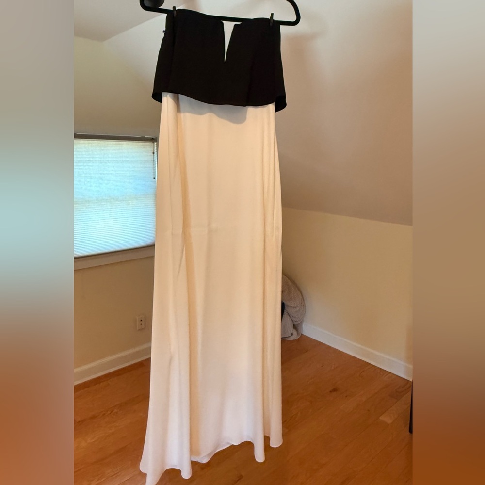 BCBG Black and White Strapless Gown for Weddings